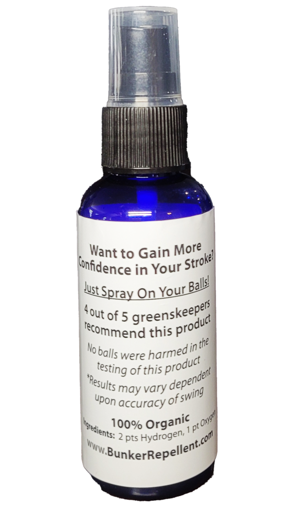 Back of bottle of Bunker Repellent for golfers
